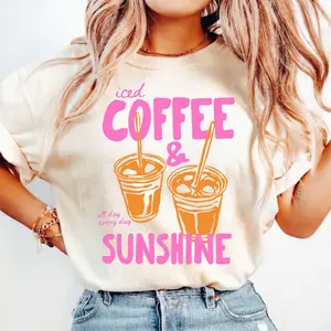 Iced Coffee and Sunshine Shirt, Comfort Colors Vintage T-Shirt, Summer Vibes Graphic Tee, Coffee Lover Gift, Unisex Casual Tee