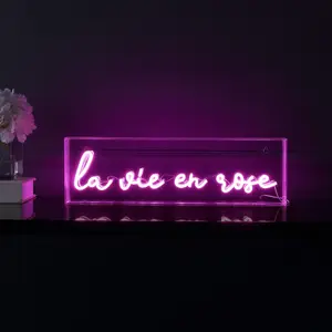 JONATHAN Y La Vie En Rose Contemporary Glam Acrylic Box USB Operated LED Neon Light; for dorm, living room, dining room, college