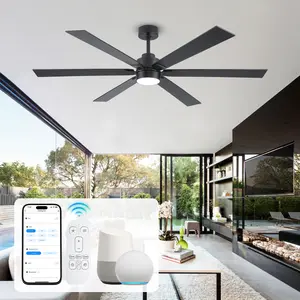 66 Inch Smart Ceiling Fan with Light,Outdoor Ceiling Lights for Patio Porch Backyard,TUYA APP/Alexa/Remote Control Modern Farmhouse Industrial 6 Blades Ceiling fans for Indoor Bedroom Living Room Garage Black/Silver&Oak Dual Finish