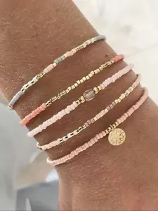 Mixed Color Beaded Bracelet, Boho Style Bohemian Bracelets with Pendant, Trendy Jewellery Accessories for Women & Girls, Casual All-match Accessories for Party, Daily Clothing Decor, Stackable Bracelet, Bangle Chain Jewelry, Trendy Fashionable Accessories