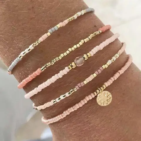 Mixed Color Boho Style Beaded Bracelet with Pendant, Trendy Jewelry Accessories for Women & Girls, Casual Trendy All-Match Accessories for Party, Stackable Bracelet, Beaded Bracelet Set, Bead Bracelets, Fashionable Bracelet Style