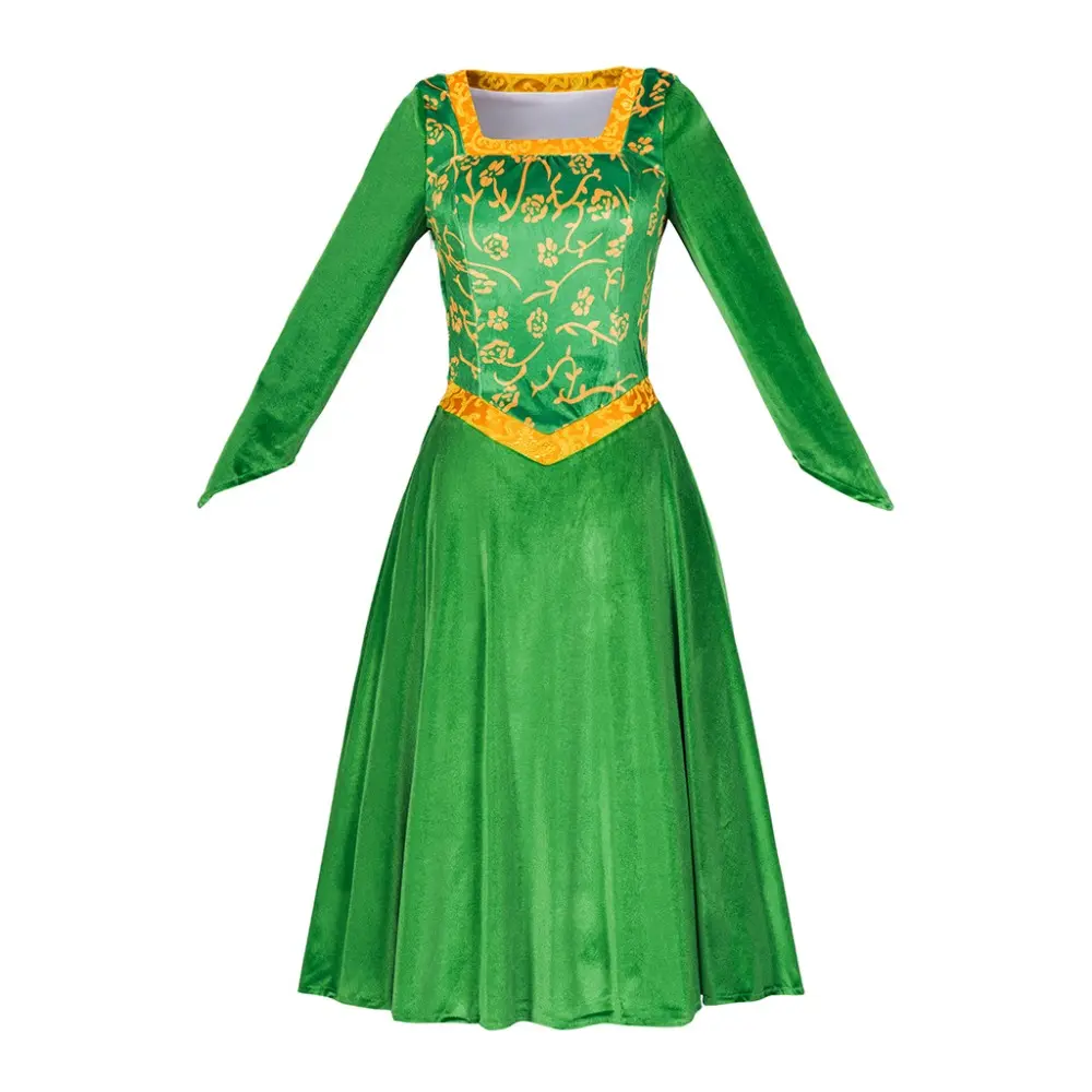 Women's Green Velvet Fabric Garment - Princess Fiona Costume, Elegant Fairytale Cosplay Outfits for Themed Parties, Dress, Fantasy, 3Xl, Luxury Velvet, Flattering Silhouette, Full-Length, Polyester, 2Xl