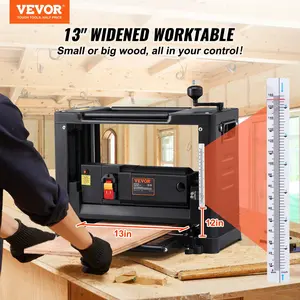 VEVOR Thickness Planer,  Single Speed, 13" Width Worktable Benchtop Planer, Two-Blade, 15-Amp 1800W Powerful Motor, 12" Extended Infeeding Table, Low Noise for both hard & soft wood material removal
