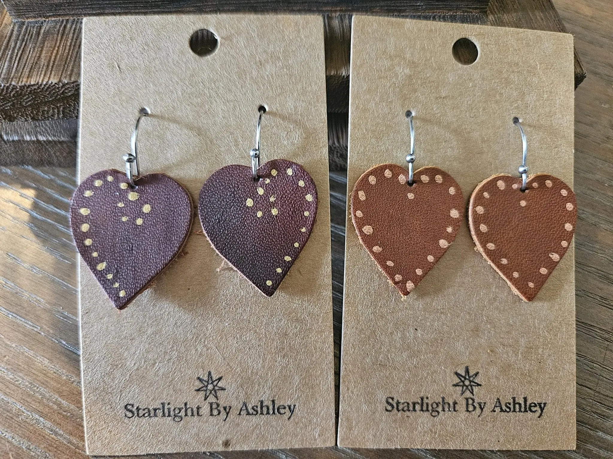 Brown Heart Leather Earrings - 3 Styles