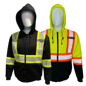 High Visibility Reflective Black or Yellow Safety Sweater with Hoodie/ heat pressed reflector