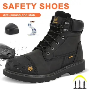 Work Boots for Men Soft Toe Leather Boots for Construction Rubber Sole Working botas de trabajo para hombre, “Tank” Workboots Black Walking Shoes
