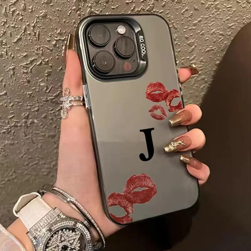 Silicone Smartphone Case for iPhone 12/13/14/15/16/17 Series (Pro, ProMax, Plus, Air) - 1.2mm, Sexy Red Lips J Letter Design, Anti-Scratch, Shockproof, Anti-Yellowing, Pocket-Friendly, Durable Handheld Device Protection Accessory, Cellphone