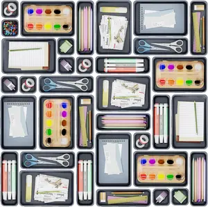 45 Pack Desk Drawer Organizer Tray, 3 Sizes Plastic Drawers Organizer Storage for Kitchen, Bathroom, Office, Vanity, Makeup, Utensils, Junk Drawer Organizer Bins, Gadget Trays for Organizing, Grey