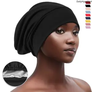 Satin-Lined Modal Sleep Cap, Wide Band Design, Soft Breathable Hair Care Headwear for Hair Protection, Hair Care Cap