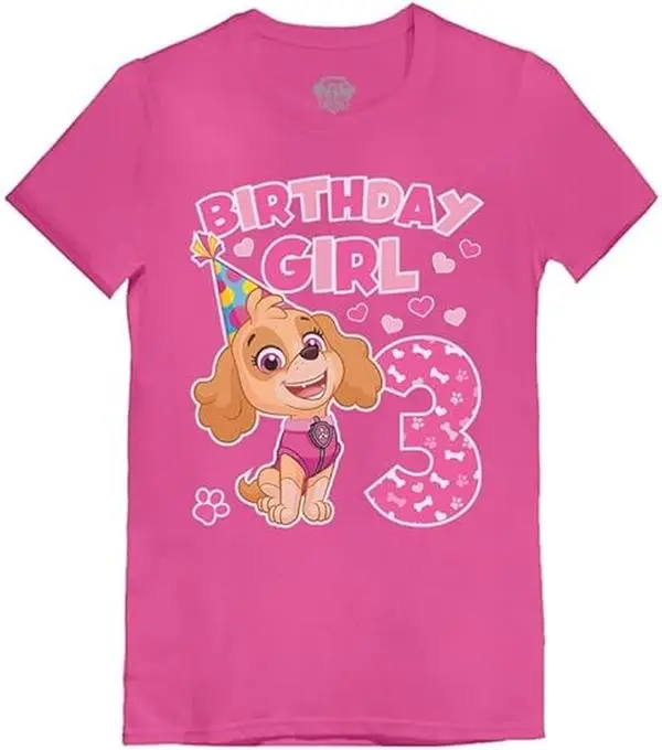 Tstars Skye Birthday Girl 3 Gifts for Three Years Old Bday Paw Patrol Theme Party Toddler Kids Girls Fitted T-Shirt A51144d Casual Print