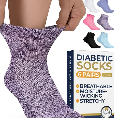 Pembrook Ankle Diabetic Socks for Men and Women - 6 Pairs, Neuropathy Relief, Comfortable, Mesh, Smooth Tops, Wide Toe Box, Breathable, Maximum Stretch, Fits Running, Walking, Selfcare, Vibrant Fade-Resist Multiple Colors