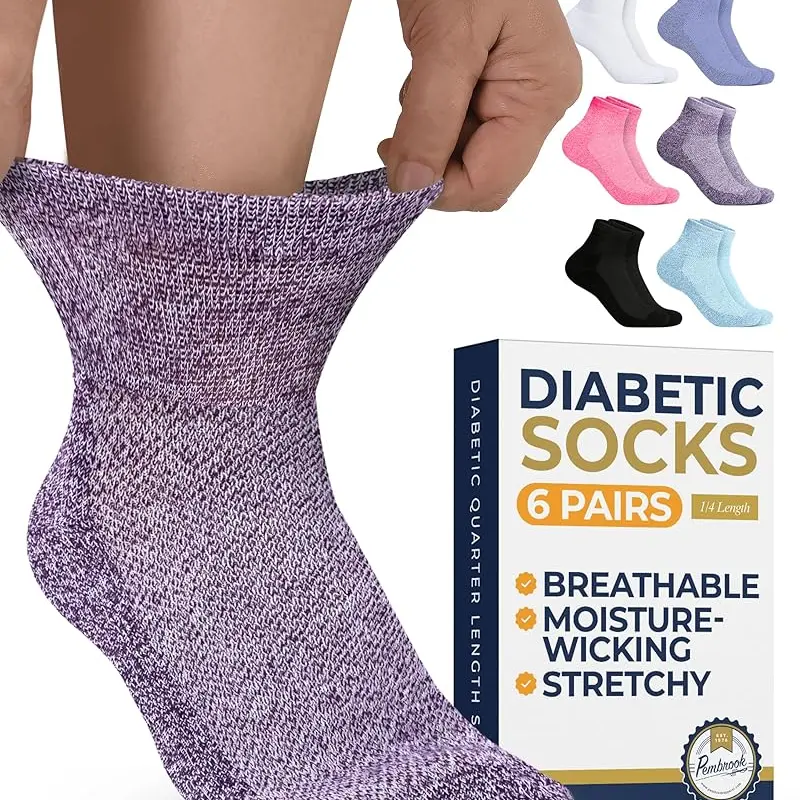 Pembrook Ankle Diabetic Socks for Men and Women - 6 Pairs, Neuropathy Relief, Comfortable, Mesh, Smooth Tops, Wide Toe Box, Breathable, Maximum Stretch, Fits Running, Walking, Selfcare, Vibrant Fade-Resist Multiple Colors