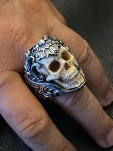 Vintage Nordic Viking Skull Ring for Men, Zinc Alloy Material, Punk Hip Hop Style, Halloween Influence, Distressed Personality Party Street Inspired Fashion Accessory