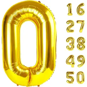 40 Inch Gold Balloon Number 0 Balloon,Jumbo Mylar Foil Helium Balloon for 10 20 30 40 50 60 70 80 90 100 2025 Birthday Digital Balloons for Birthday Party,Wedding Anniversary Party Decorations
