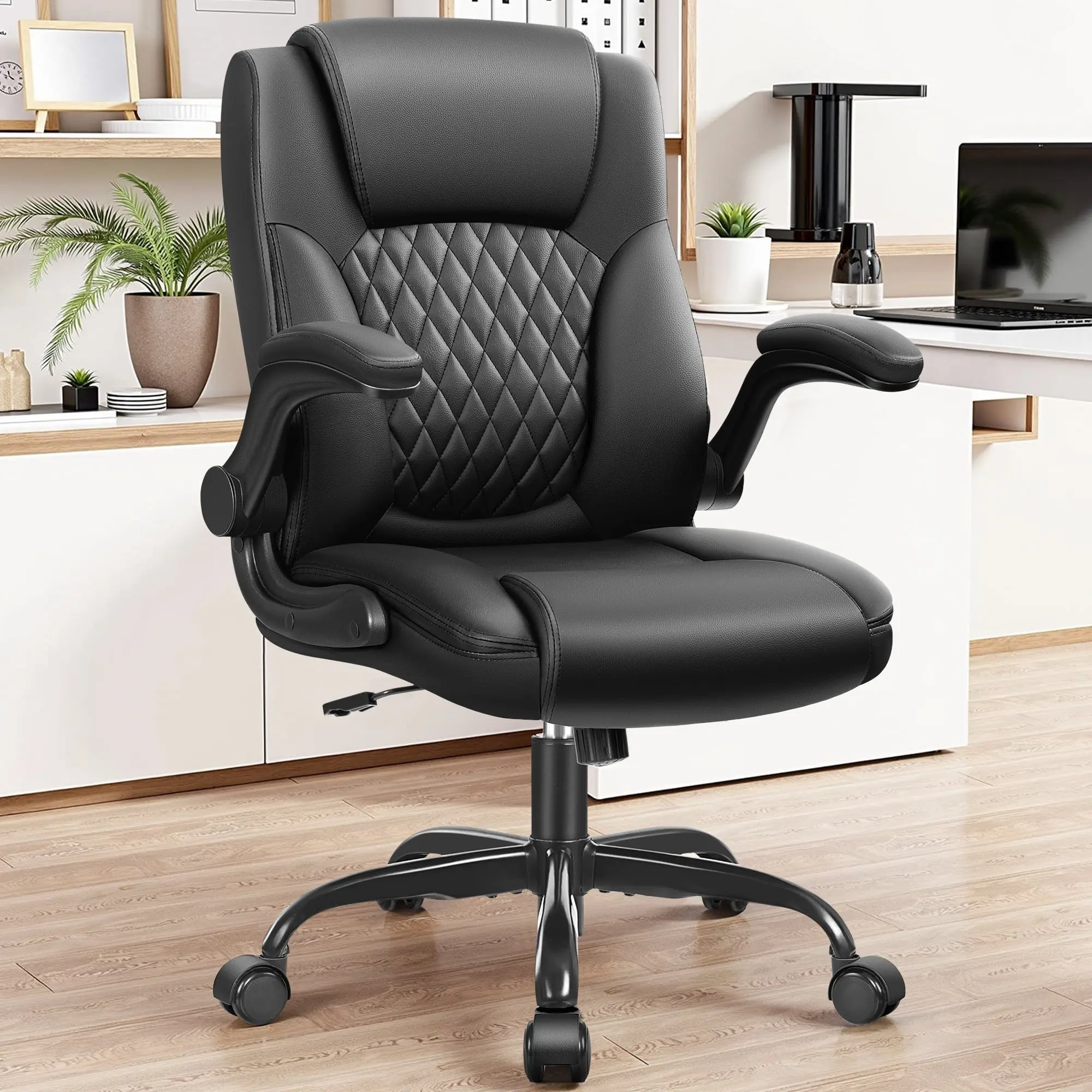 COOLHUT Leather Office Chair - Big & Tall 400LBS Wide Seat Ergonomic High Back Executive Desk Chair, Adjustable Task Model with Lumbar Support, 8-Year Warranty