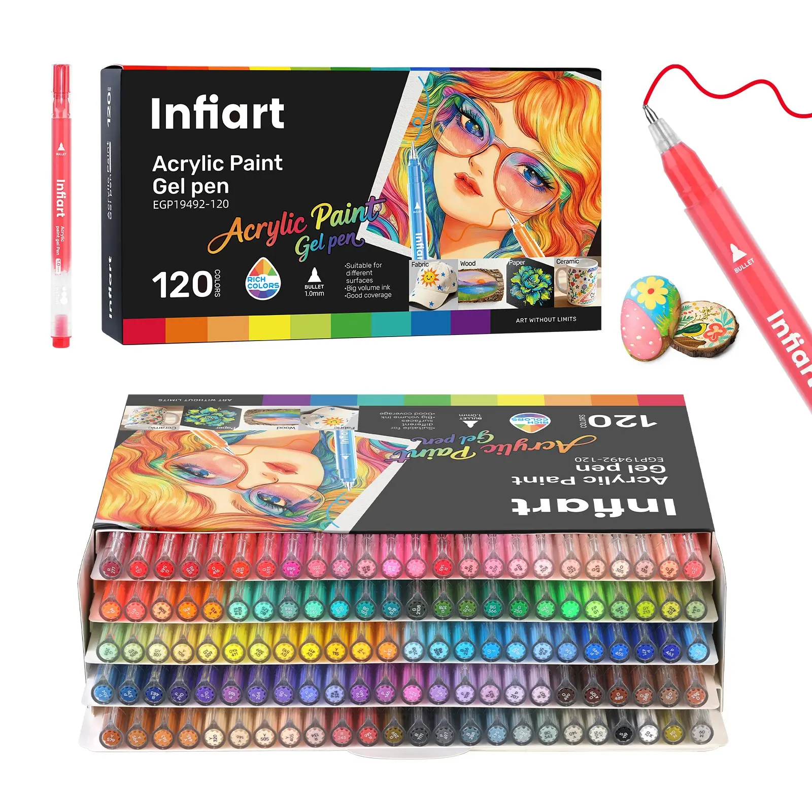 Infiart Painting Gel Pen Set, Gel Pens For Coloring, 60/80/120 Colors High-Quality Sketch Pens, 1.0mm Tip, Full Color Large Capacity Ink, Art Supplies