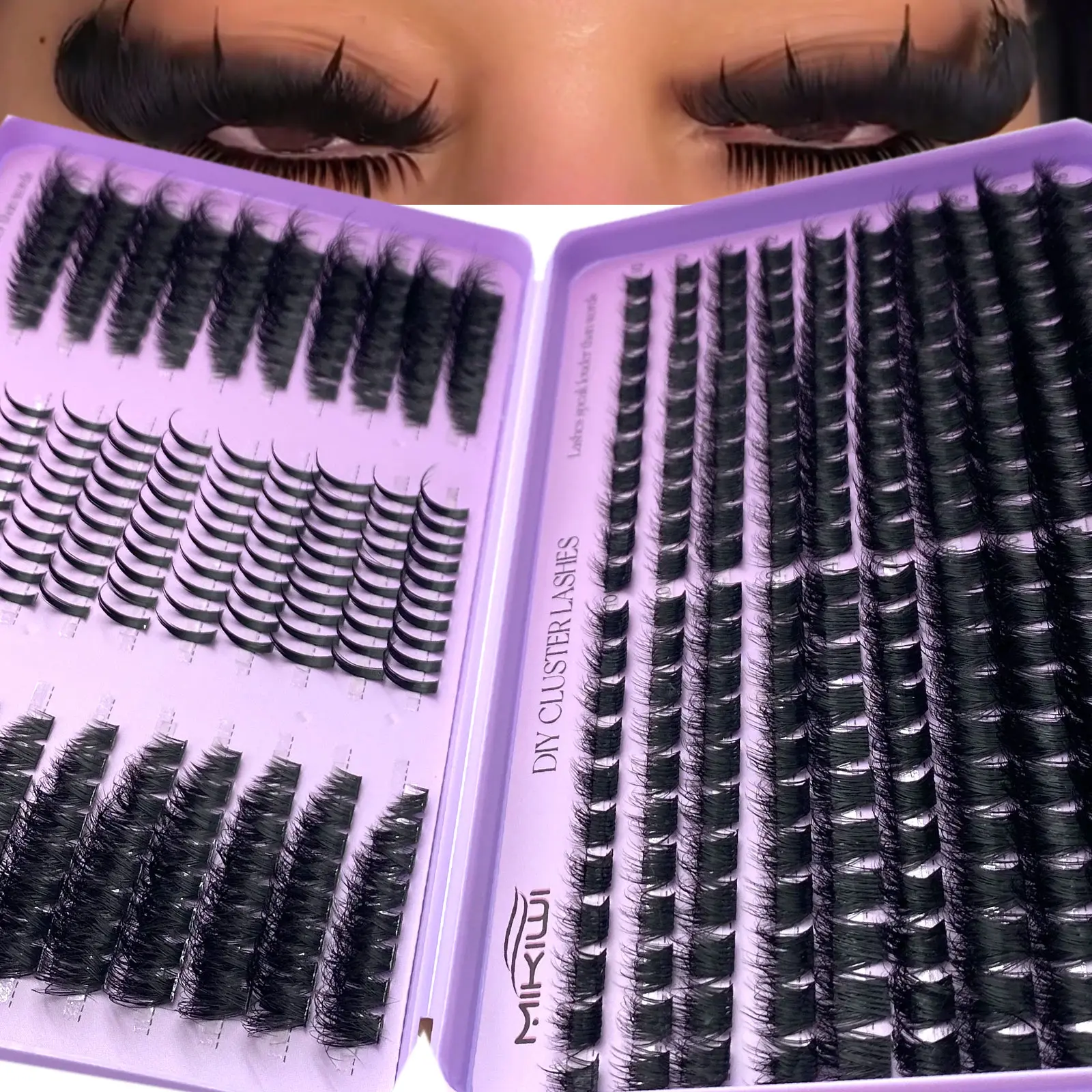 Mikiwi Large Capacity Eyelash Book 8D Fluffy Soft Comfortable DIY Eyelash Clusters Russian Lash Extensions Lash Individuals 3D Volume Eyelash Clusters DD-Curly Lash Clusters 10-18MM ,4 Styles Lash Clusters Spike Lashes Individual Lash Clusters
