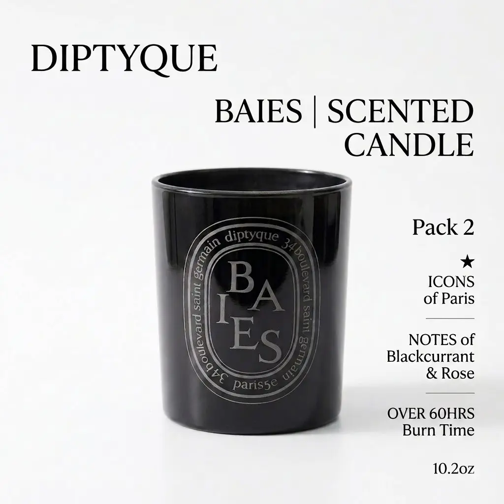 Pack 2 Diptyqu Scented Candle - Paris Icon, Blackcurrant & Rose Notes, 10.2oz,  60+ Hours Burn Time, Home Decor for Cozy Spaces