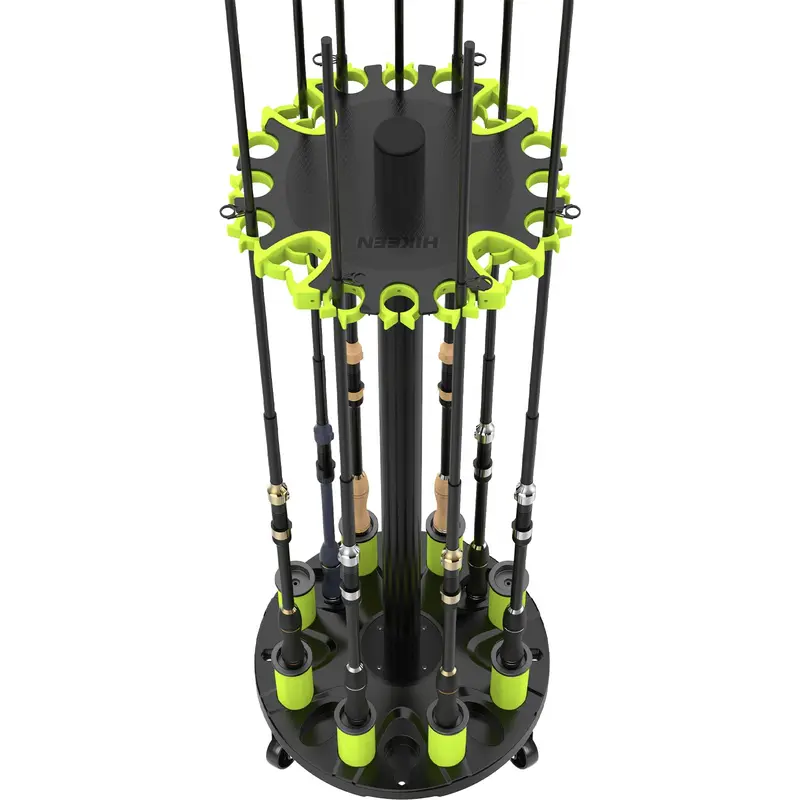 Hikeen Rolling Fishing Rod Rack, Fishing Pole Holder for Garage, Holds Up to 20 Rods or Combos, Portable Fishing Gear Storage Organizer with Wheels, Perfect Fishing Gifts for Men