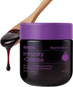 Manukora Immunity + Defense Blend - Elderberry, Echinacea, Mint & Manuka Honey for Adults & Kids 4+ - Daily Immune + Throat Support Supplement - 225g