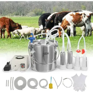 VEVOR Electric Cow Milking Machine, 6.6 Gal/ 25 L 304 Stainless Steel Bucket, Automatic Pulsation Vacuum Milker, Portable Milker with Food - Grade Silicone Cups and Tubes, Adjustable Pressure