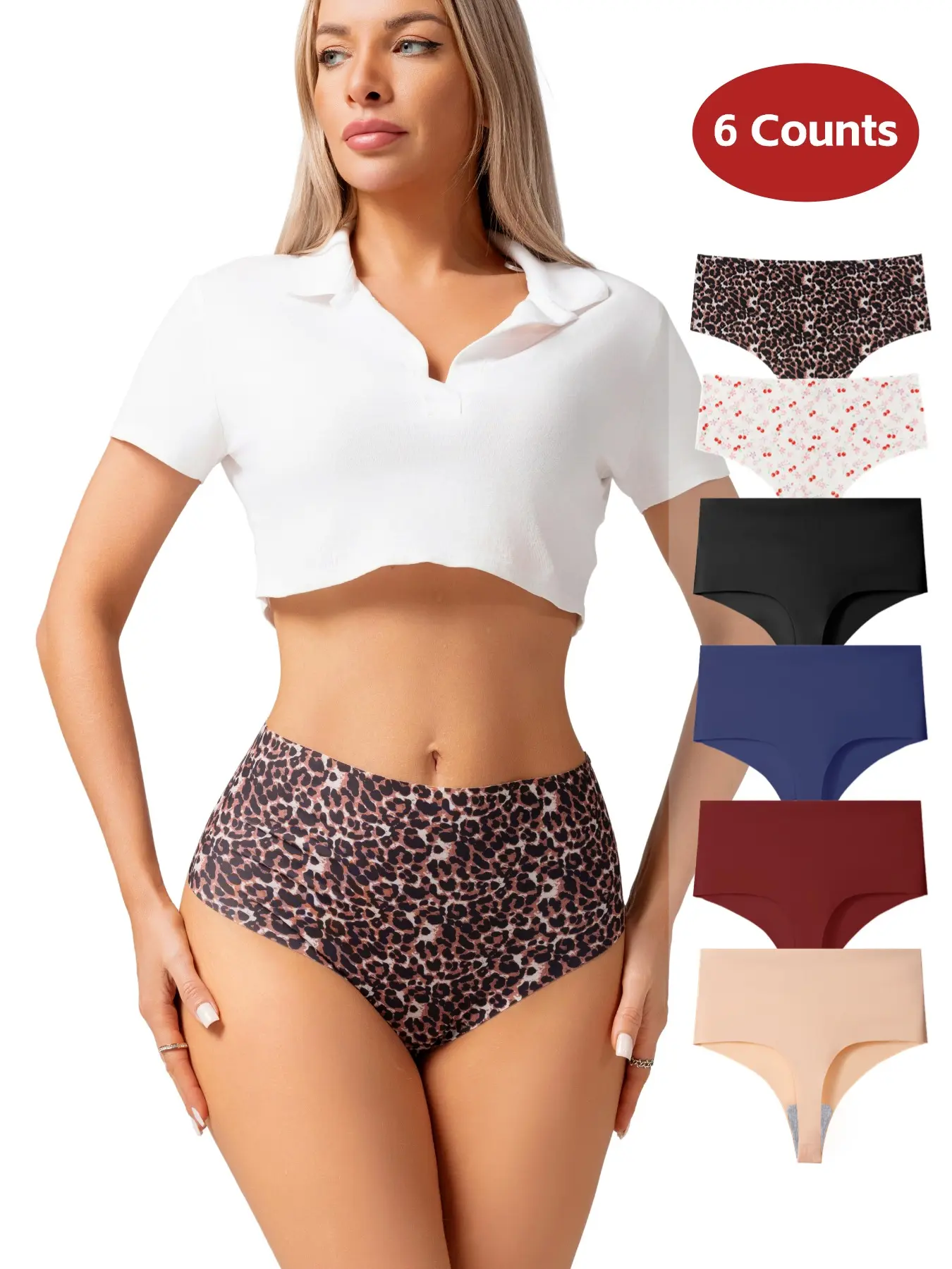 6 Pack Women's Seamless High Waist Thong Panties, Smooth Soft Comfortable Breathable Skin-Friendly Fit Elastic Underwear, All-Season Everyday Ladies Lingerie Set with Style