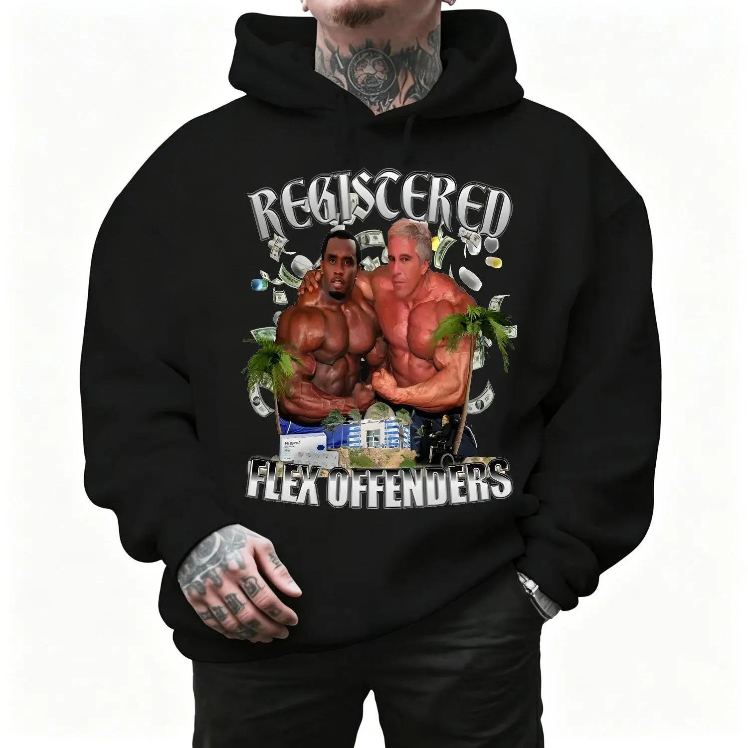 Men's Sports Hoodie Featuring Registered Flex Offenders Graphic Design Athletic  Casual Performance Pullover Sweatshirt