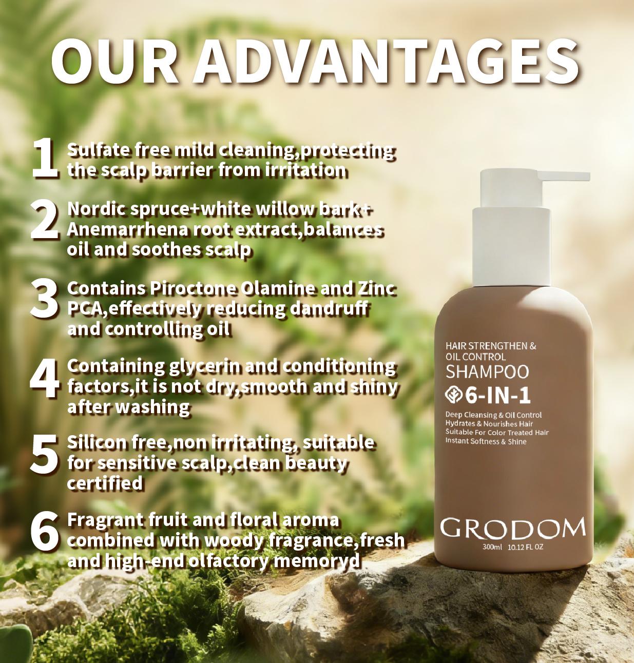 【Buy 1 Get 1 Free】GRODOM 6-in-1 Amino Acid Shampoo 300ml,Promotes Hair Growth,Improves Hair Loss & Thinning,Oil-Absorbing Formula,Refreshes Scalp,Sulfate-Free Gentle Formula,Strengthens Roots,Deep Nourishing,For Color-Treated & Permed Hair Lengthening Vol