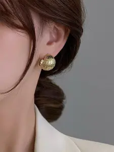 Textured Brushed Round Ball Earrings, Minimalist Commuter Style, Daily Versatile Jewelry, Perfect for Everyday Wear, Elegant and Simple Design