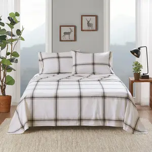 360 Stand Full Size Cotton Flannel Bed Sheets Set - WR20-3995, 91x96x0.13in Tan Plaid, Flannel Weave, Lodge Vibe, OEKO-TEX Safe, Soft Bedroom Bedding Set, Machine Washable for Full Size Bed & Mattress, Soft Bedding Set