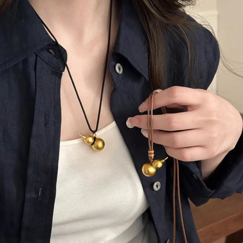 Jackson Wang Style Black Rope Gold Gourd Necklace