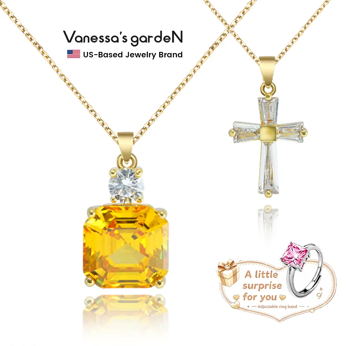 Vanessa's gardeN 18K Gold-Plated Layered Cross & Yellow CZ Pendant Necklace | Yellow Halo Collection