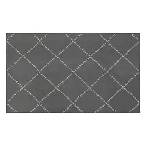 My Magic Carpet Medina Moroccan Diamond Grey Machine Washable Area Rug, 3x5 Stain Resistant, Non-Slip, Waterproof