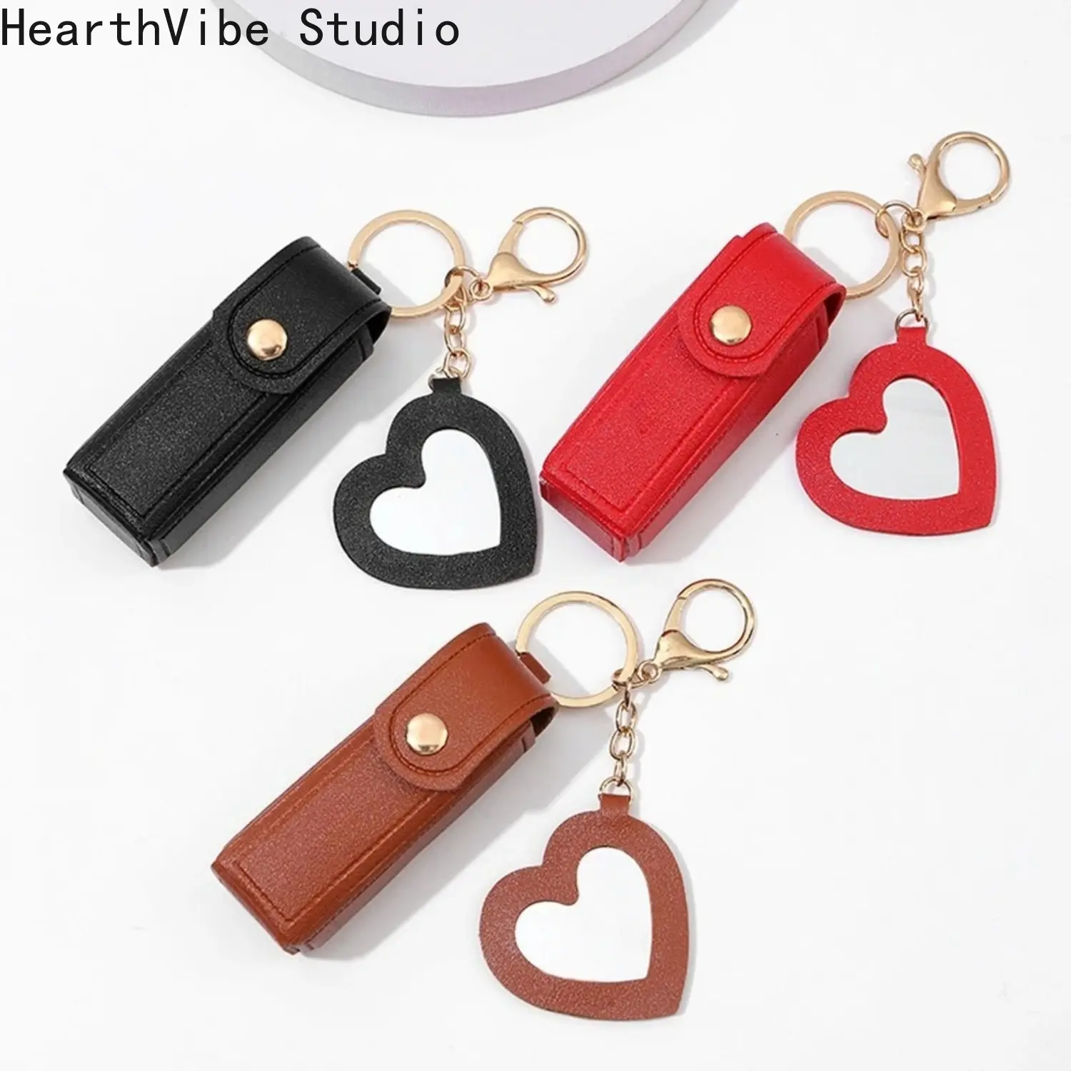 Women's 4-Pack PU Leather Chapstick Holder Keychain with Mirror, Lip Balm Organizer, Travel Makeup Storage Case, Soft Trendy Keychains, Cute Soft Keychains, Trendy Cute Keychain