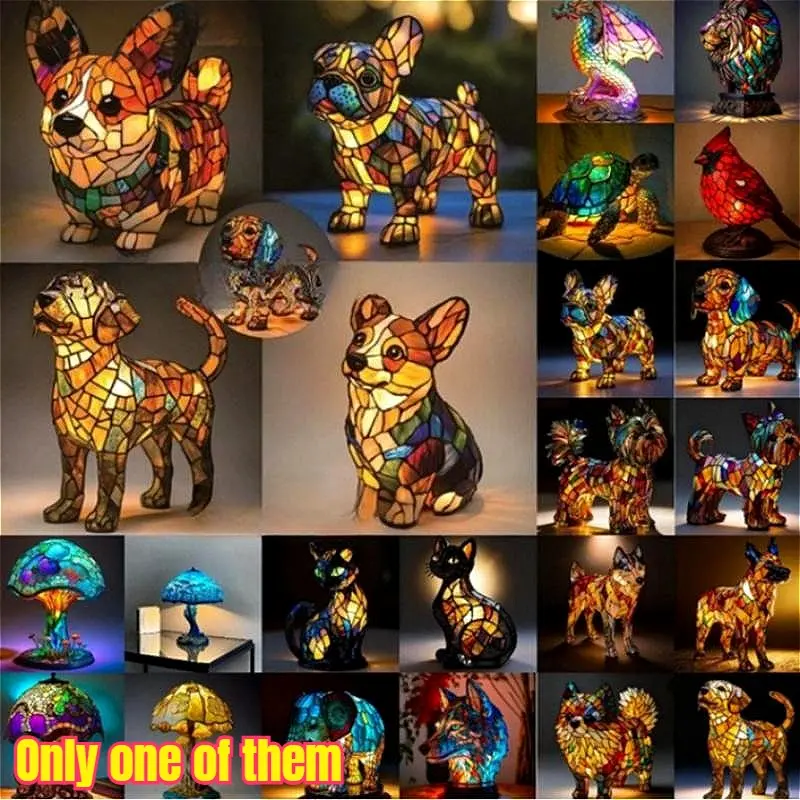 Primpick Cat Lamp Resin Figurine Statue, Sausage Dog Light Battery or USB Option, Random Selection, Home Decor Accessory, LED Home Decor