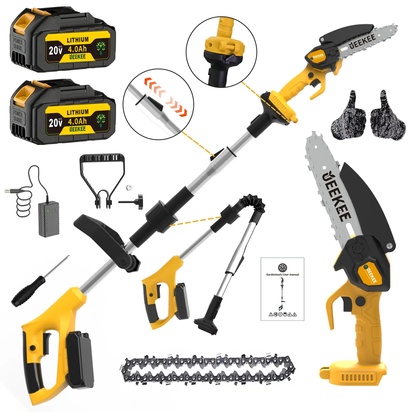 2-in-1 Cordless Pole Saw with 6-Inch Chainsaw, Pure Copper Motor, Extendable Telescopic Pole, Foldable Pruning Saw, Powerful Long-Lasting Battery, Ideal for Tree Trimming, Branch Cutting, Garden and Yard Maintenance, Perfect Gift for Men.