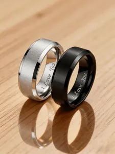 Couple Iloveyou Ring Set, Titanium Steel Sandblasted Rings, Casual Style, All Seasons, Plain Pattern, Engraved Ring