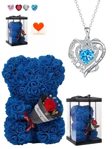 Rose Heart Forever Mom Original heart-shaped rose pendant, luxury premium gem necklace.Paired with a preserved rose & teddy bear jewelry gift box.Perfect mysterious gift for festivals, birthdays, Valentine's Day, Mother's Day and Christmas.