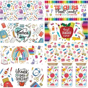 UV DTF Transfer Cup Wrap - 8 Teacher UV DTF Cup Wraps for 16 oz Glass Cups, Waterproof Teacher's Day UV DTF Transfer Stickers, Back to School Cup Water Bottle Decals Crafts Teacher Appreciate Gifts