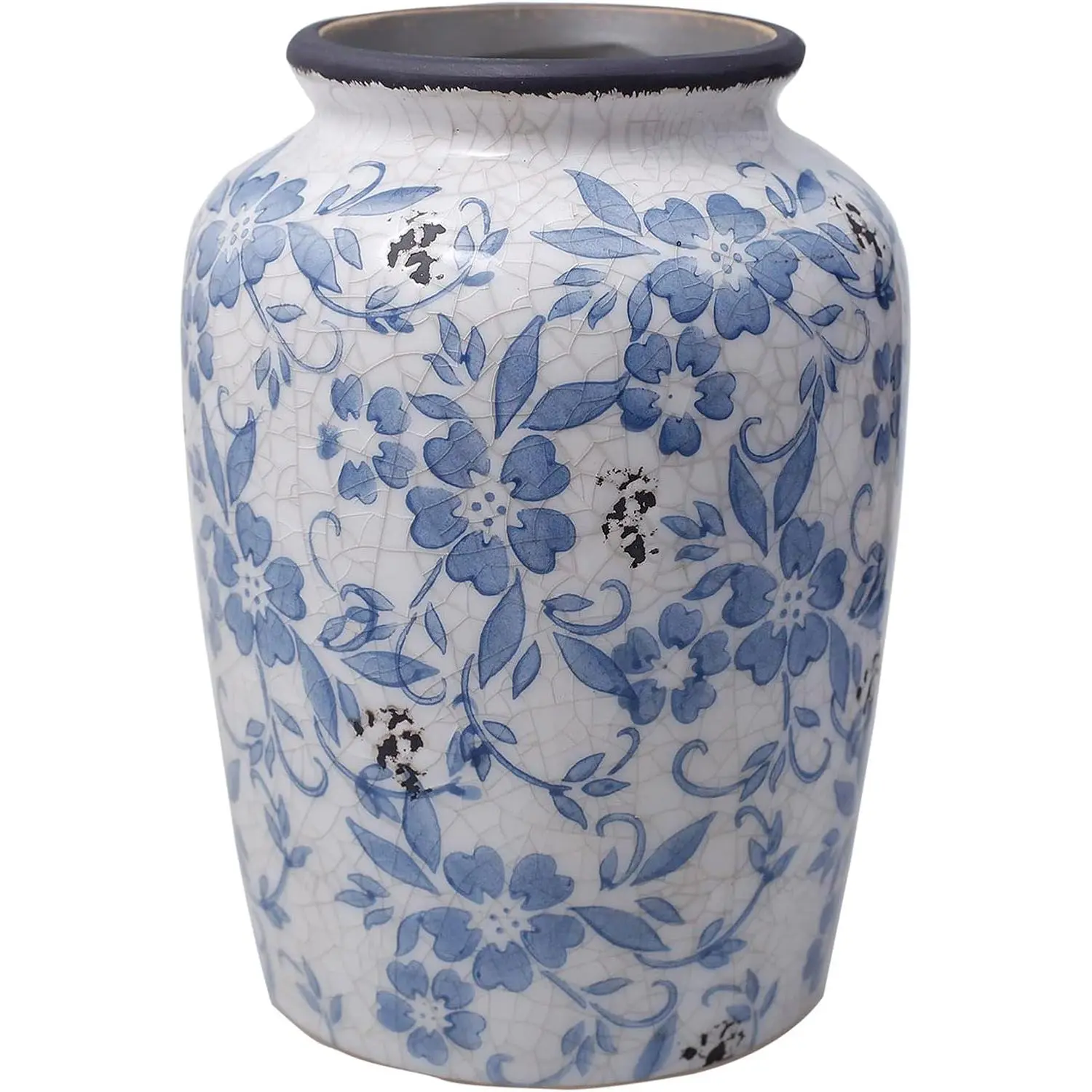 Light Blue White vase Flower Ceramic Porcelain  Chinoiserie Floral  8" H