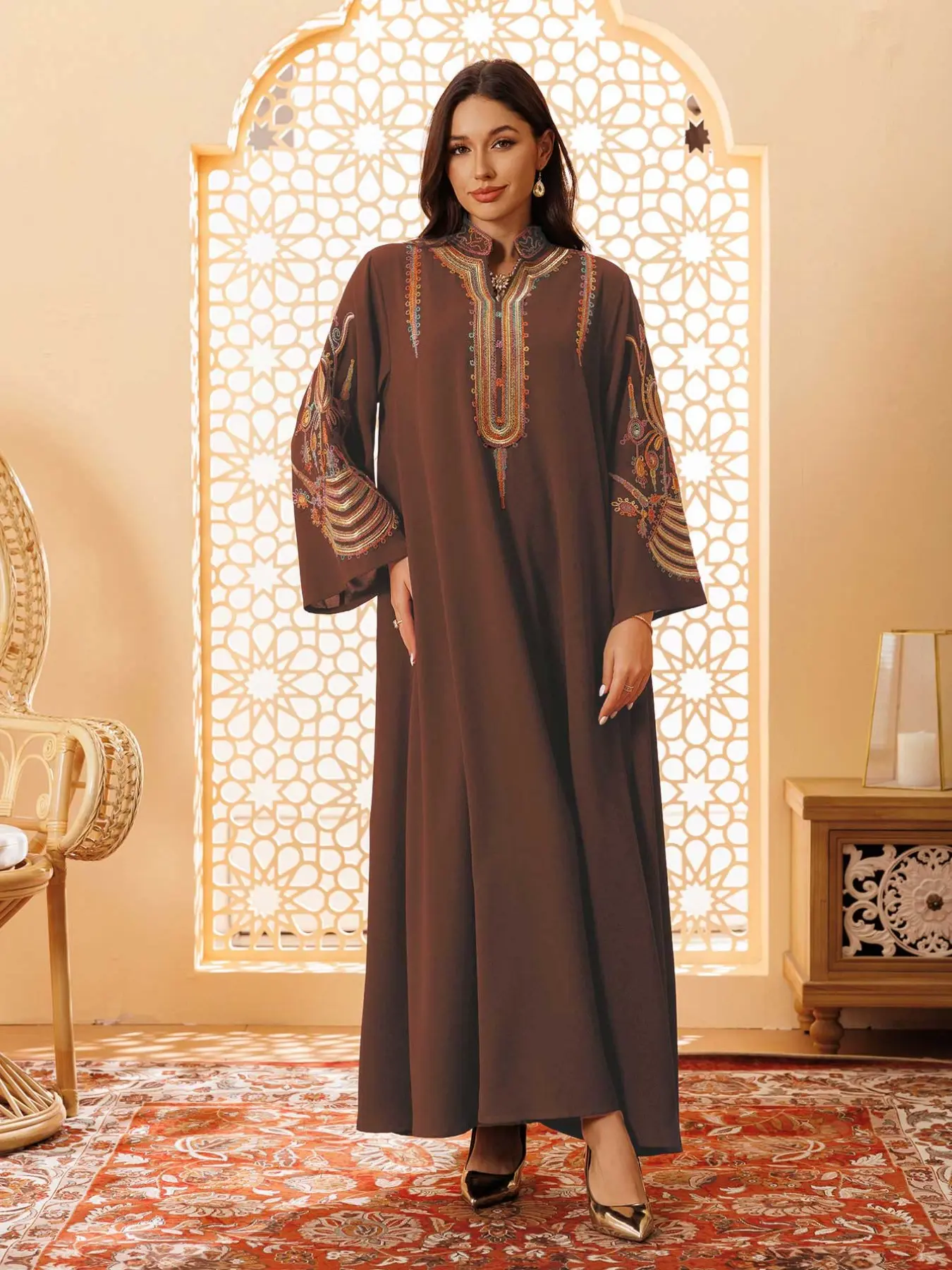Elegant Muslim Women's Long Robe with Colorful Embroidery, Perfect for All Seasons, Stylish and Comfortable Clothing, Modest Muslim Outfits, Muslim Women Gowns, Traditional Arabic Robe, Islamic Clothing - TikTok Shop Elegant Muslim Women's Long Robe with Colorful Embroidery, Perfect for All Seasons, Stylish and Comfortable Clothing, Modest Muslim Outfits, Muslim Women Gowns, Traditional Arabic Robe, Islamic Clothing - TikTok Shop
