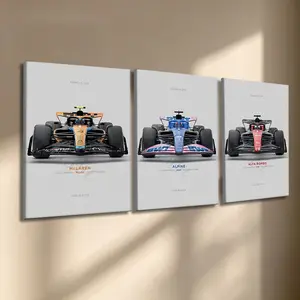 3 Pcs/Set Wooden-Framed Canvas Painting, Formula 1 Racing Car Triptych Canvas Wall Art, McLaren Alpine Alfa Romeo Print for Home, Office Decoration, Modern Home Decor, Artistic Ornaments, Decorative Artwork, Artwork