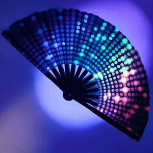 Large Folding Hand Rave Fan, Florescent Fan with Bag for Music Festivals, Carnivals/Disco, Neon or Glow Parties, Decorations Supplies