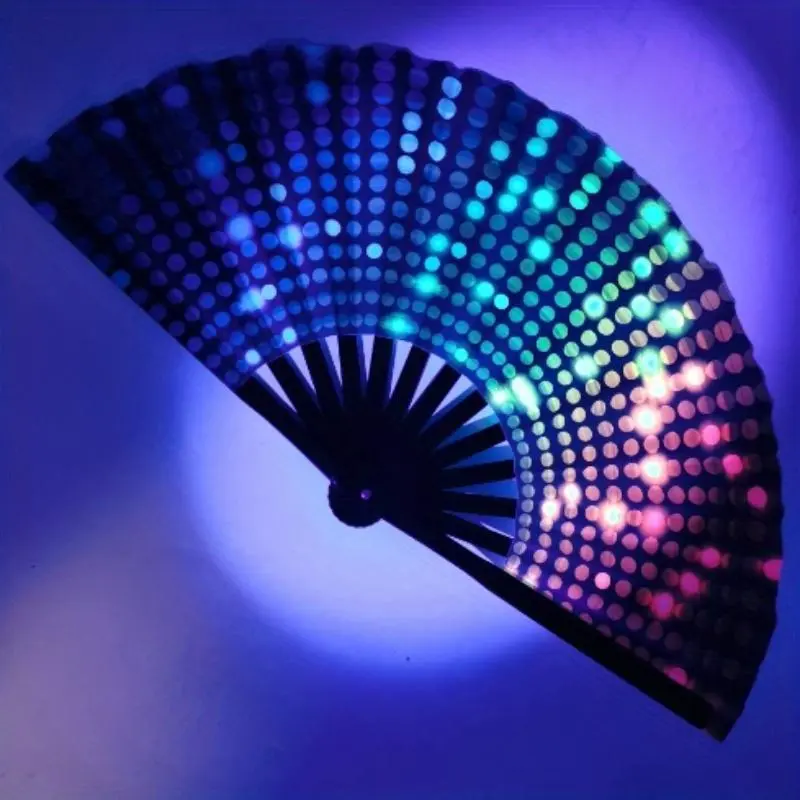 Large Folding Hand Rave Fan, Florescent Fan with Bag for Music Festivals, Carnivals/Disco, Neon or Glow Parties, Decorations Supplies Folding Fans