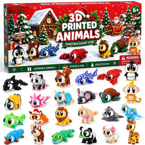 Halloween Fall Gift  2026 Christmas Advent Calendar with Mini 3D Printed Animals Toys | 24 Days Mini 3D Printed Animal Figurines with Big Eyes Flexible Fidget Toys for Kids Boys Girls Xmas Party Favors Gifts