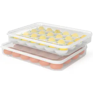 Deviled Egg Containers with Lid, Set of 2, Plastic Egg Holder for Refrigerator for 48 Eggs, Clear Storage Deviled Egg Carrier Tray, Fridge Stackable Countertop Portable Egg Dispenser