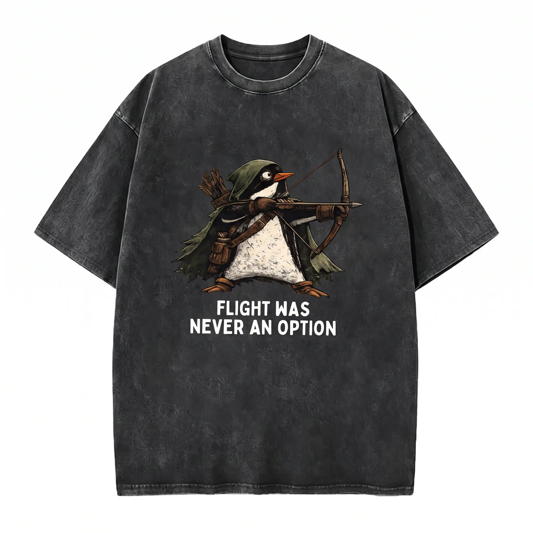 Cute Penguin Fishing Graphic Tee Funny Arctic Animal Print Casual T-Shirt Tshirt Menswear
