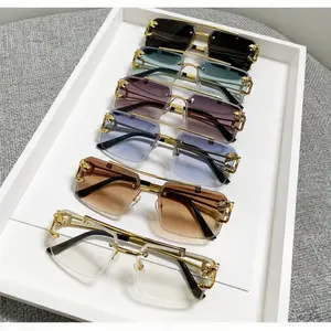 Men's Rimless Metal Sunglasses, Casual Tinted Lens Frame Shades for Daily Wear, Fashion Eyewear Accessories for Outdoor Activities