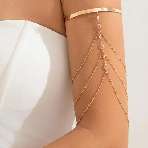 Women's Chic Artificial Crystal & Chain Decor Arm Cuff, Fashionable Body Jewelry Accessory for Parties and Daily Wear, Trendy Versatile Jewellery & Exquisite for Birthday Gift