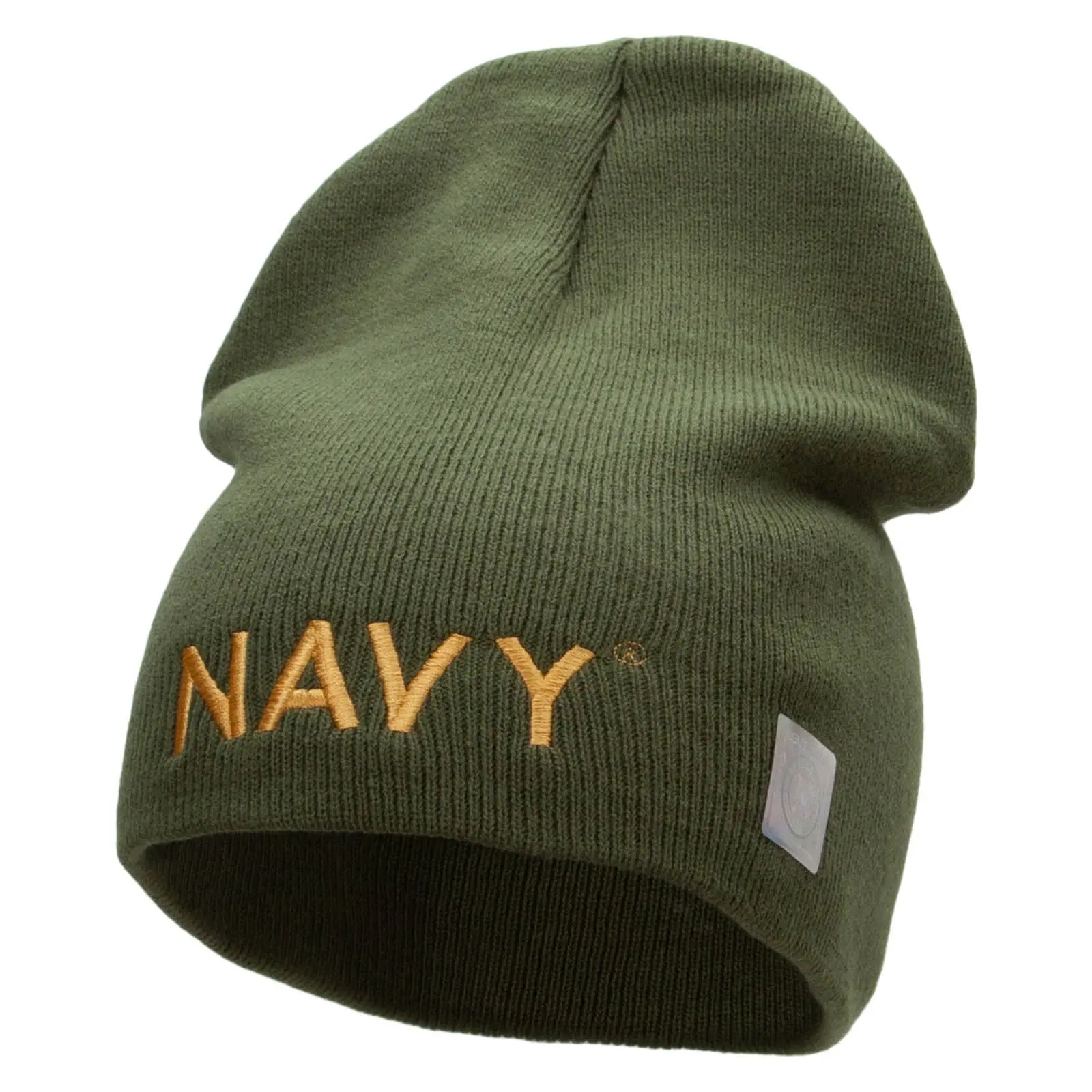 Navy Embroidered Short Beanie Made in USA